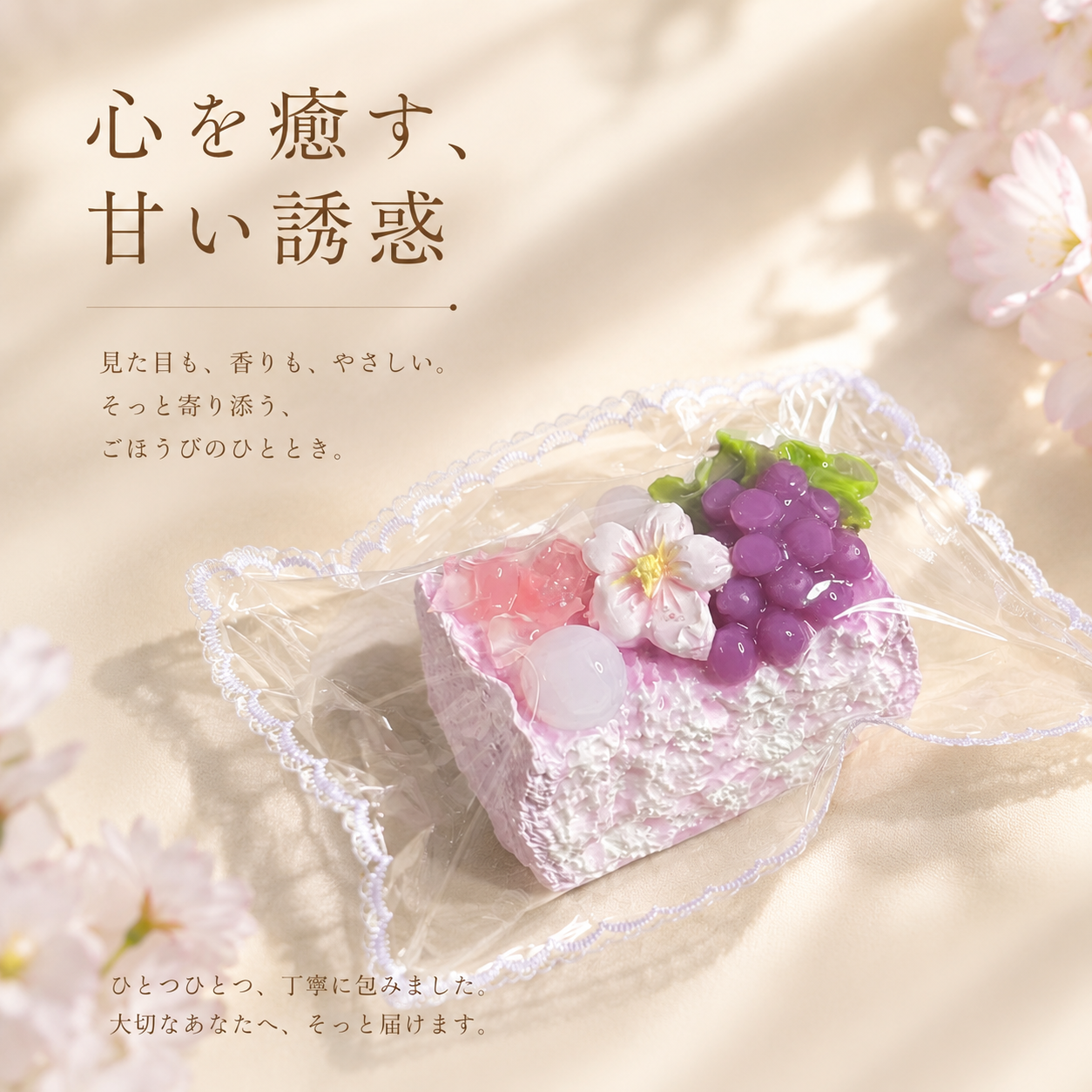 【春の彩りケーキ】スクイーズ ぶどう 桜 花見 スイーツ系 低反発 スクイーズトイ 癒し おもちゃ ストレス解消 雑貨 プレゼント