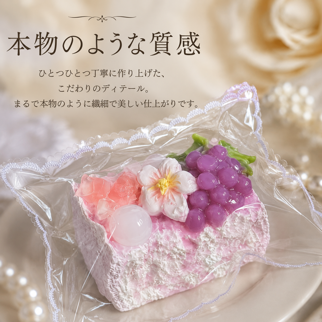 【春の彩りケーキ】スクイーズ ぶどう 桜 花見 スイーツ系 低反発 スクイーズトイ 癒し おもちゃ ストレス解消 雑貨 プレゼント