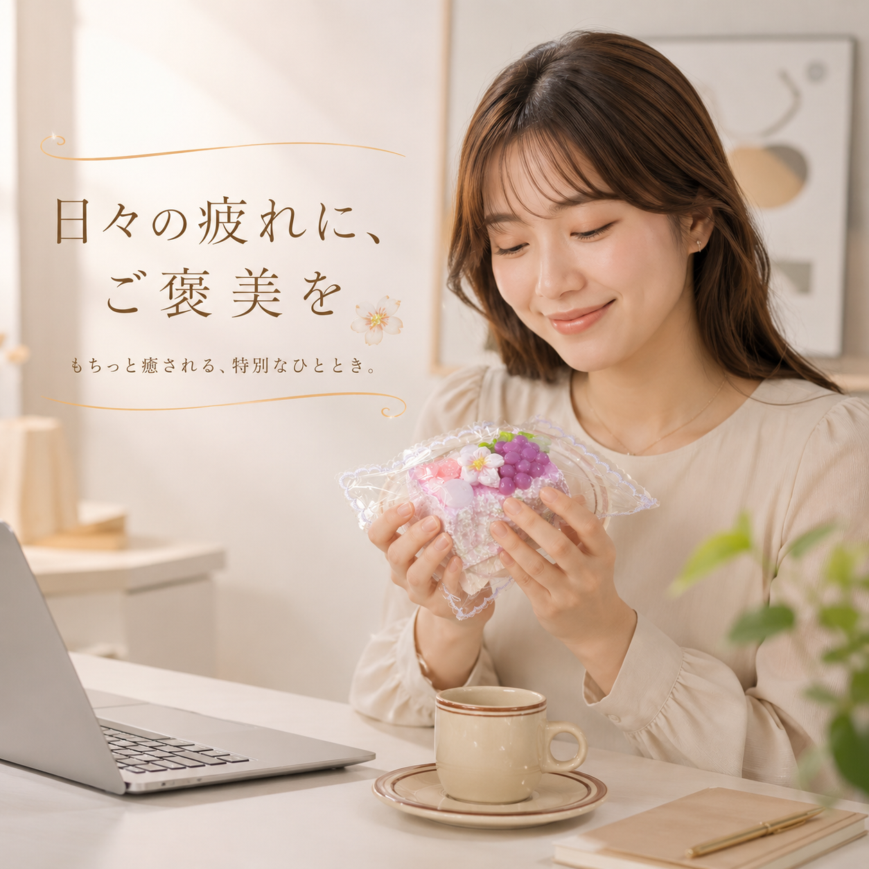 【春の彩りケーキ】スクイーズ ぶどう 桜 花見 スイーツ系 低反発 スクイーズトイ 癒し おもちゃ ストレス解消 雑貨 プレゼント